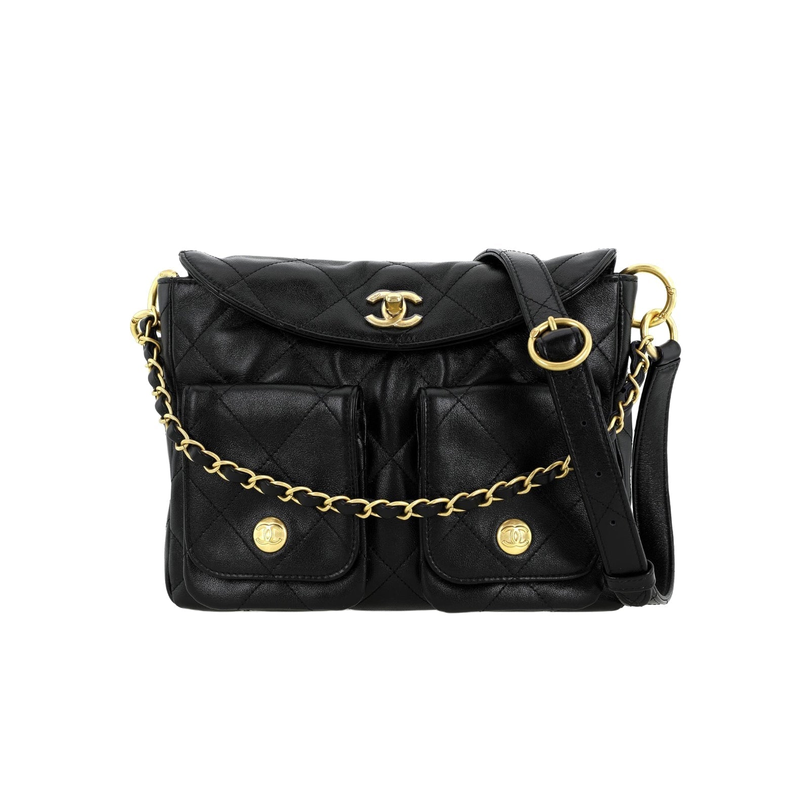 Chanel Supple Twins Women's Solid Color Diamond Pattern Gold Buckle Chain Glossy Cowhide Shoulder Crossbody Bag Bags #76371