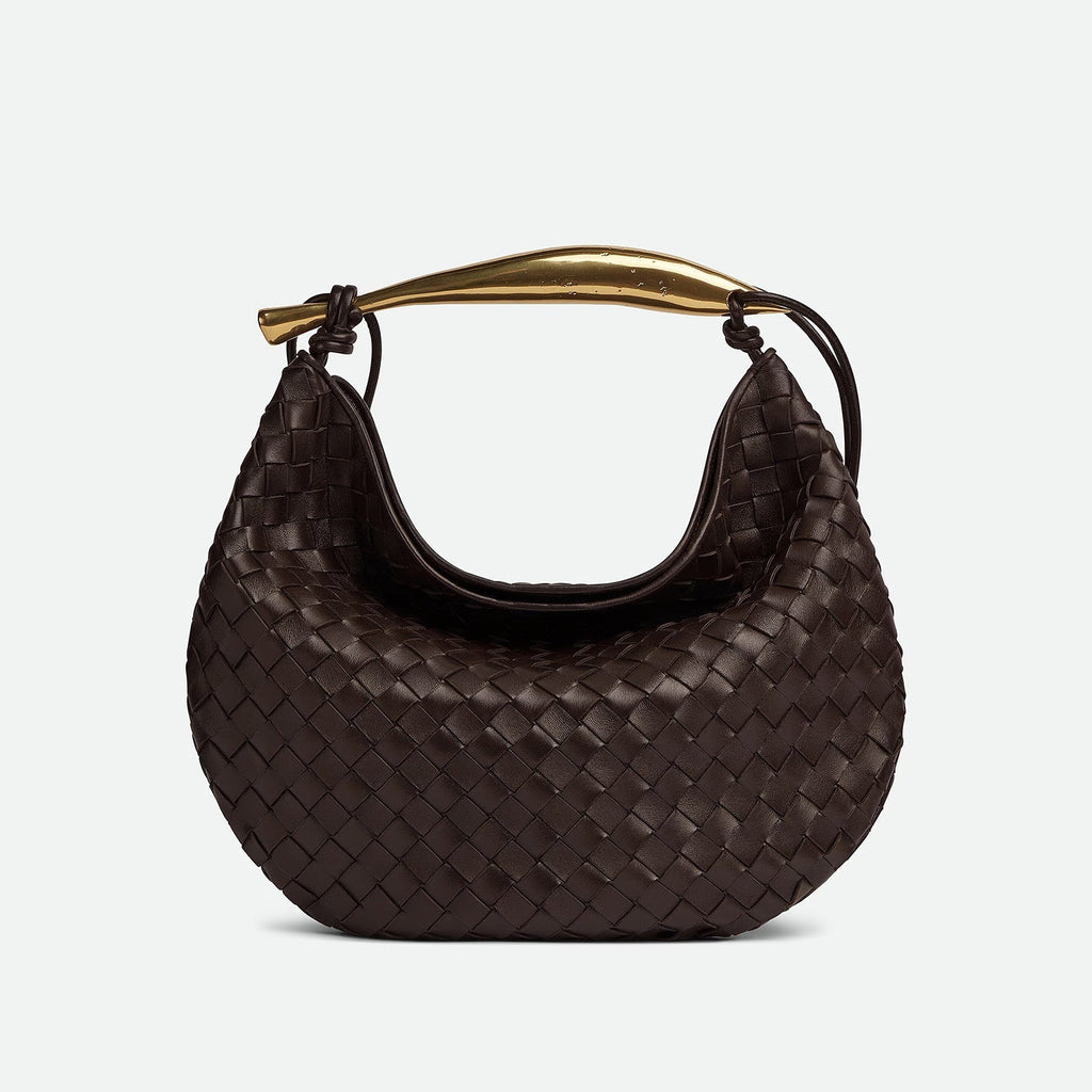 Bottega Veneta Women's Solid Color Woven Magnetic Clasp Closure Sheepskin Half Moon Bag Casual Sardine Tote Bags #75432