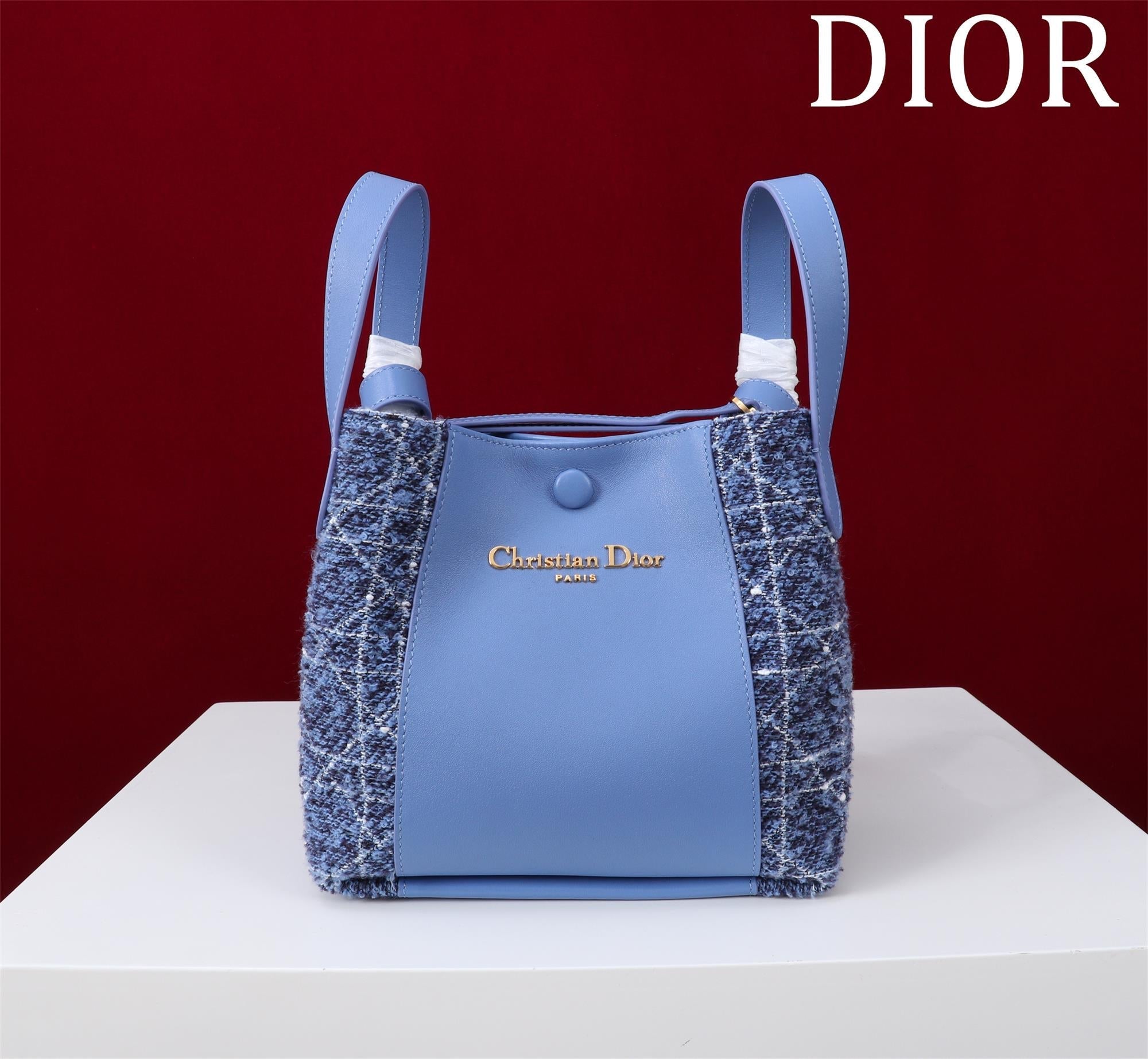 Dior Women's Solid Color Tweed & Leather Tote Shoulder Bag Bags #75973