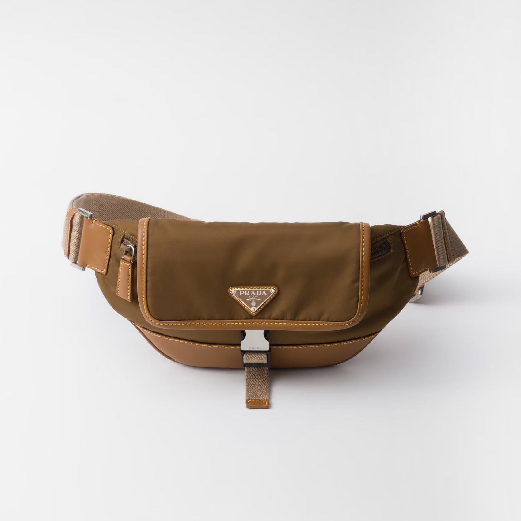 Prada Men's Enameled Metal Triangle Label Re-Nylon and Leather Shoulder Bag Waist Bags #76294