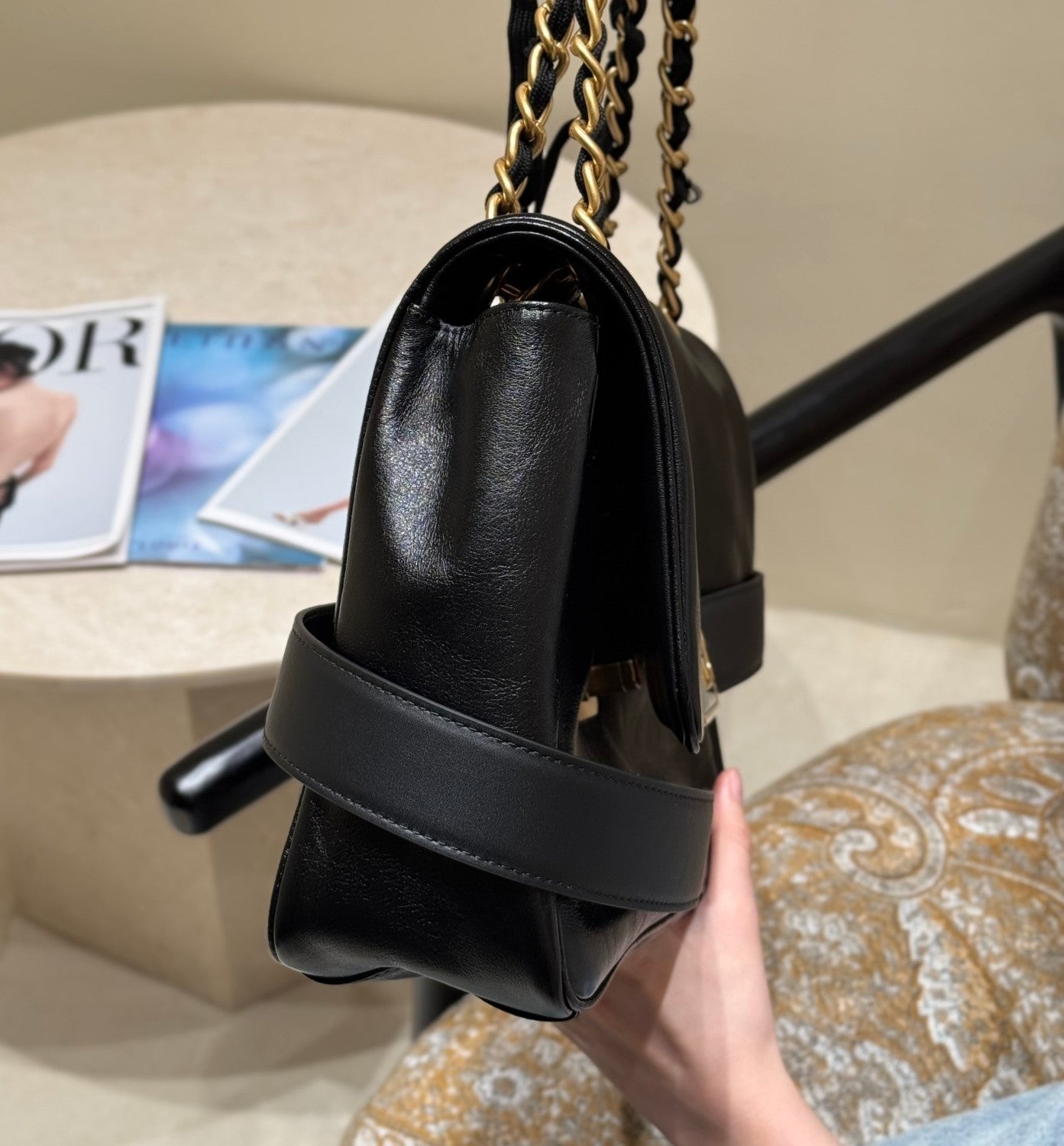 Balenciaga MODU Women's Solid Color Brand Logo Chain Decorated Cowhide Shoulder Bag Handbag Bags #78124