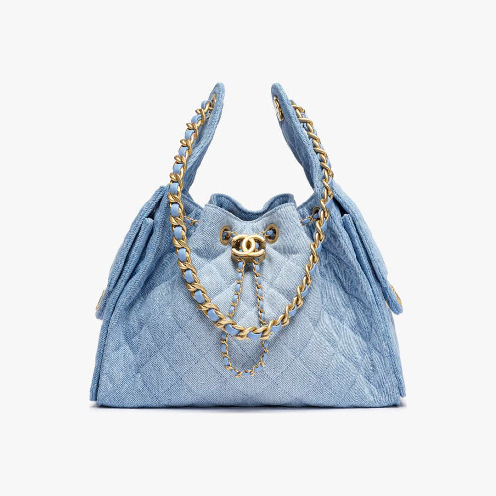 Chanel Women's Classic Double C Logo Solid Color Cowhide & Leather Tote Shoulder Bag Bags Metallic-colored Leather Tends To Fade Easily #77572