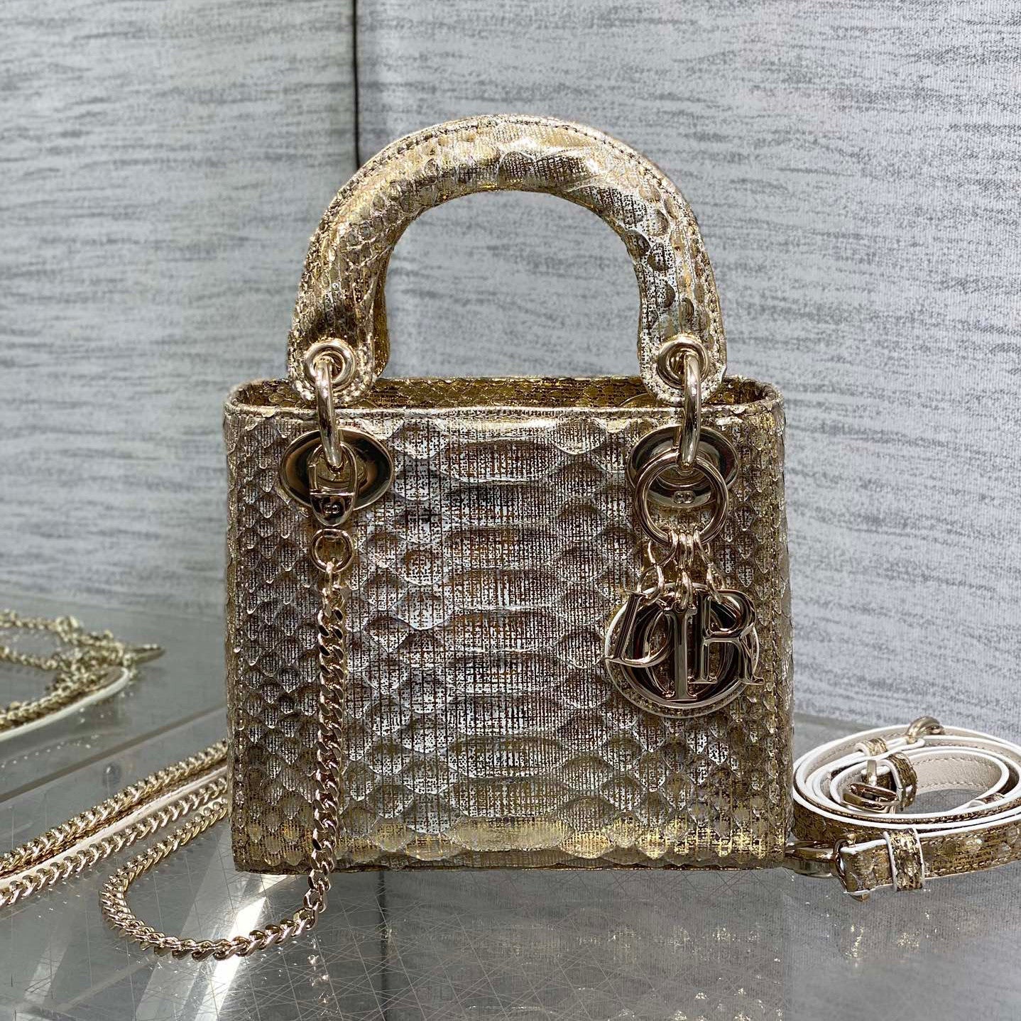 Dior Lady Women's Solid Color Metal Pendant Detachable Chain Shoulder Strap Snake Skin Single Shoulder Crossbody Handbag Bag Bags #77722
