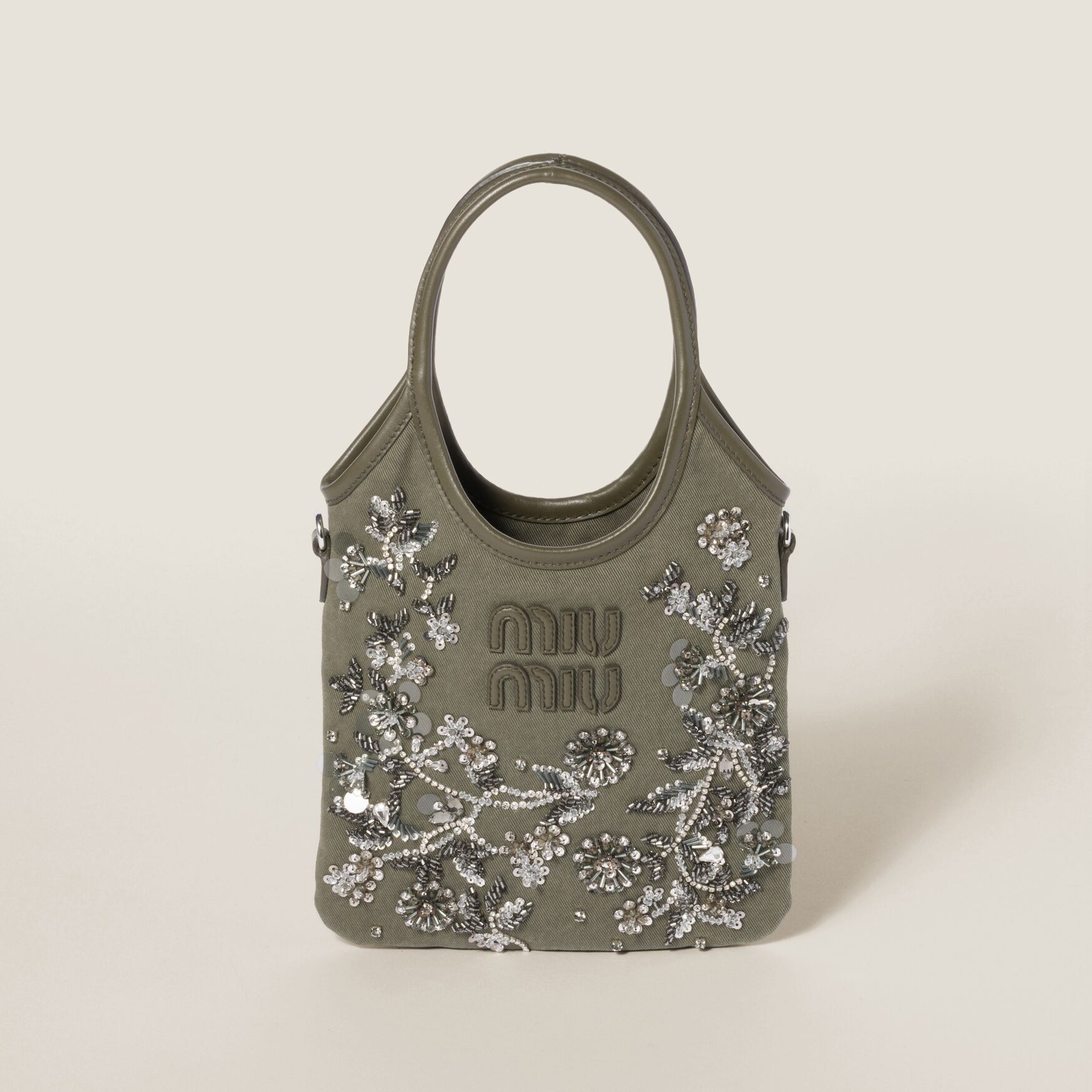 MiuMiu IVY Women's Solid Colour Floral Embroidery Steel Hardware Accessories Cotton Shoulder Crossbody Handbag Bag Bags #76742