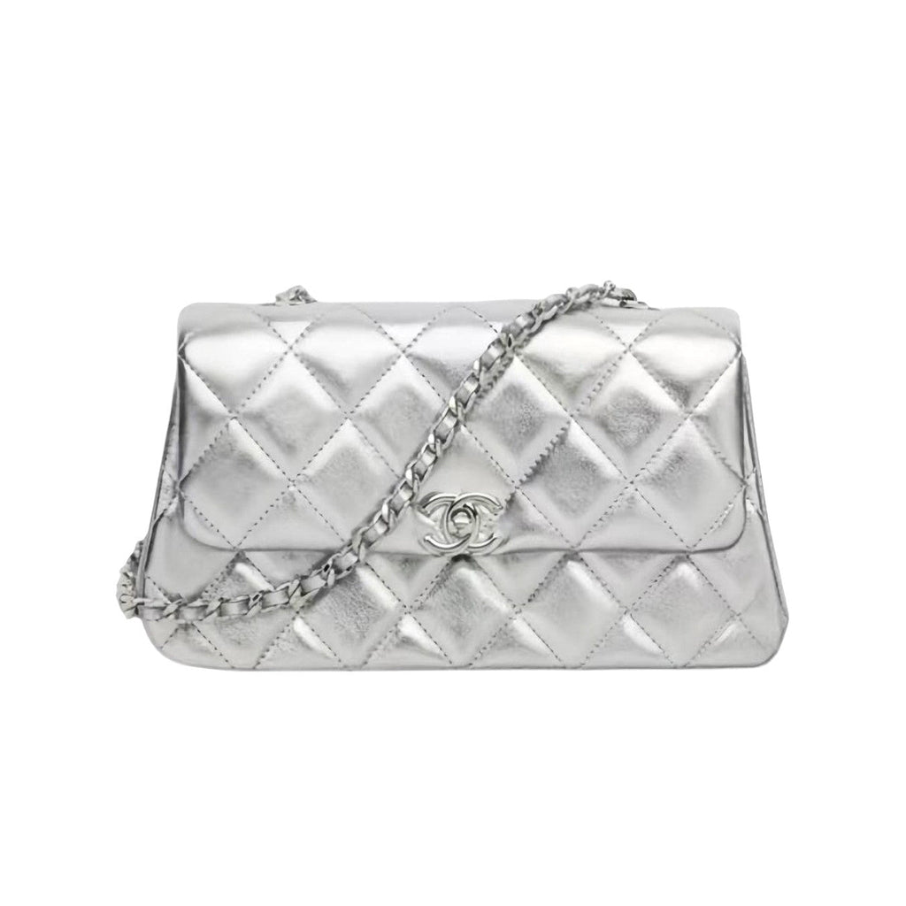 Chanel Women's Solid Color Diamond Pattern Sheepskin Chain Shoulder Strap Crossbody Bag Bags Metallic-colored Leather Tends To Fade Easily #77781