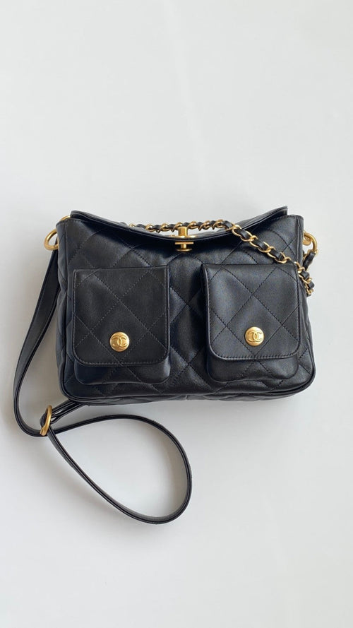Chanel Supple Twins Women's Solid Color Diamond Pattern Gold Buckle Chain Glossy Cowhide Shoulder Crossbody Bag Bags #76371