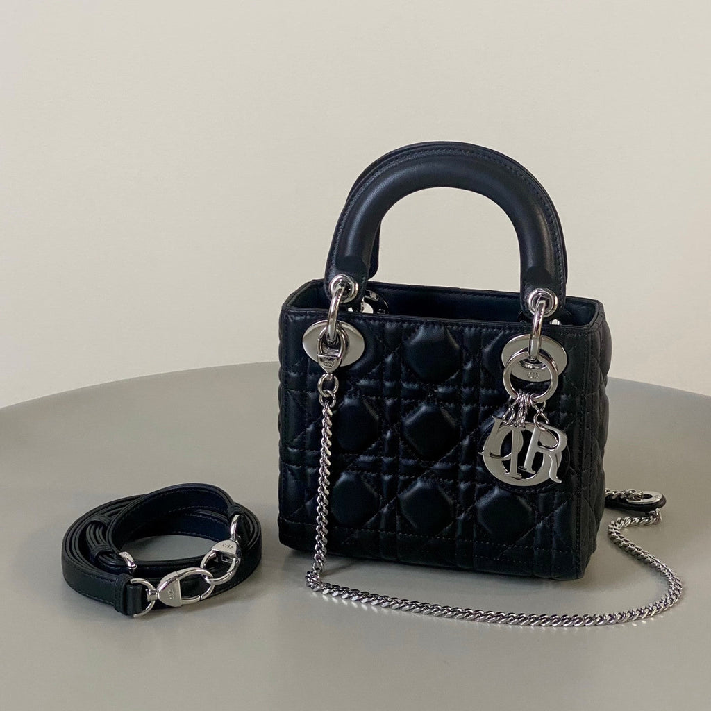 Dior Lady Women's Solid Color Metal Pendant Removable Chain Shoulder Strap Wicker Pattern Sheepskin Leather Single Shoulder Crossbody Handbag Bag Bags #77983
