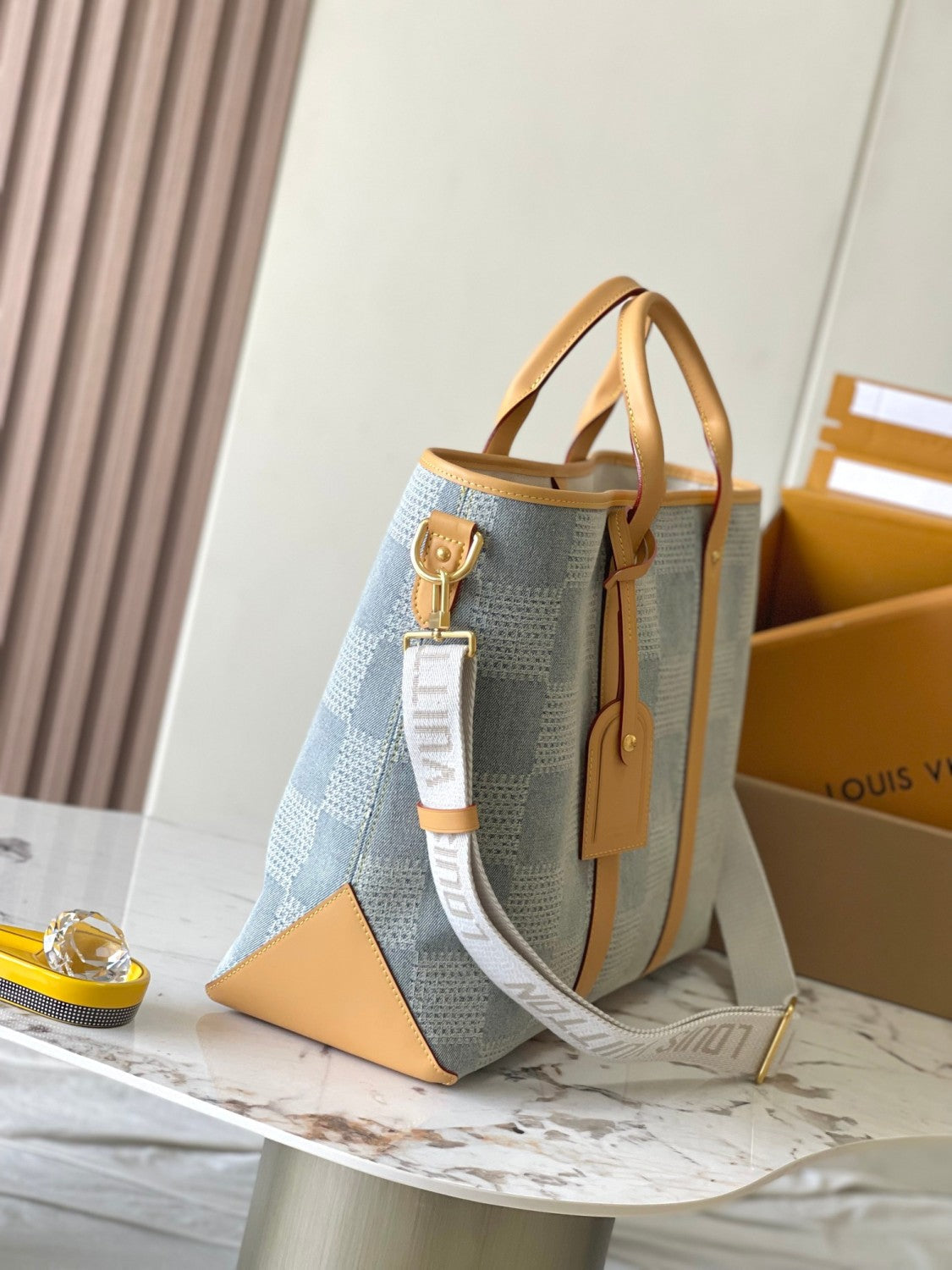 Louis Vuitton Weekend Tote Men's And Women's Solid Colour Detachable Adjustable Shoulder Strap Checkerboard Checkerboard Printing Denim Shoulder Handbag Tote Bag Bags #76851