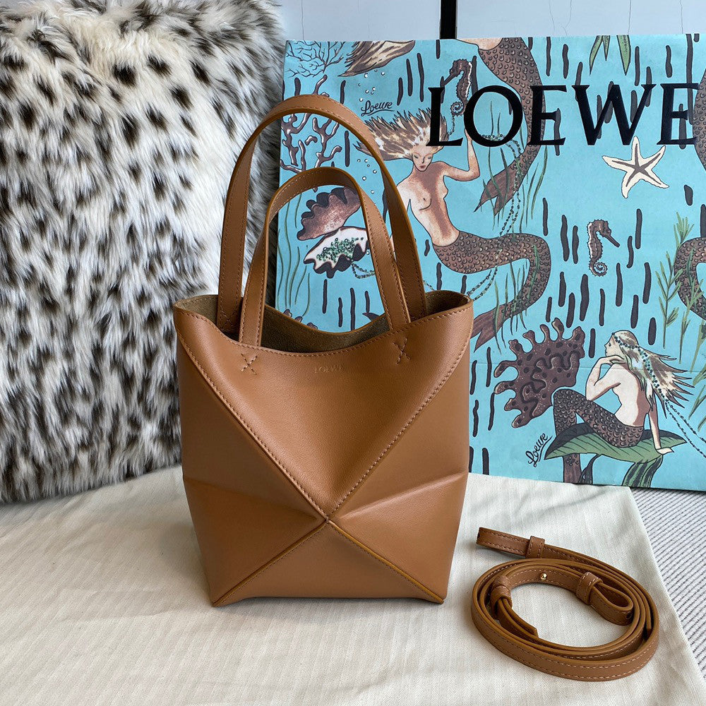 Loewe Puzzle Fold Women's Shiny Calfskin Tote Bag Vintage Solid Color Handbag Bags #77816