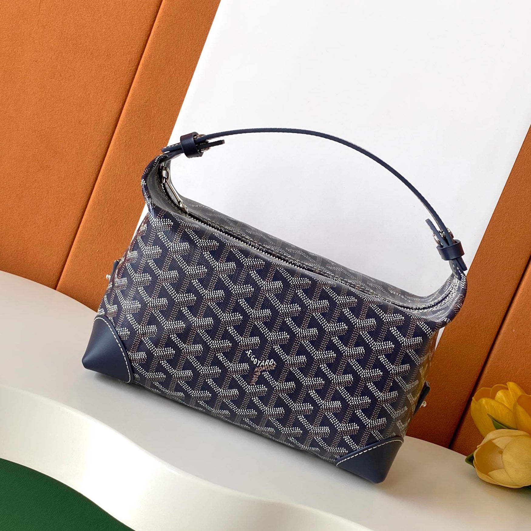 GOYARD Men's and Women's Solid Color Printed Zipper Leather Handbag Storage Bag Bags #77775