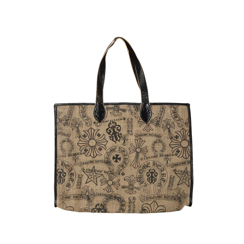 Chrome Hearts Women's All-Over Pattern Printed Straw and Leather Shopping Bag Tote Bags Handbag #77937