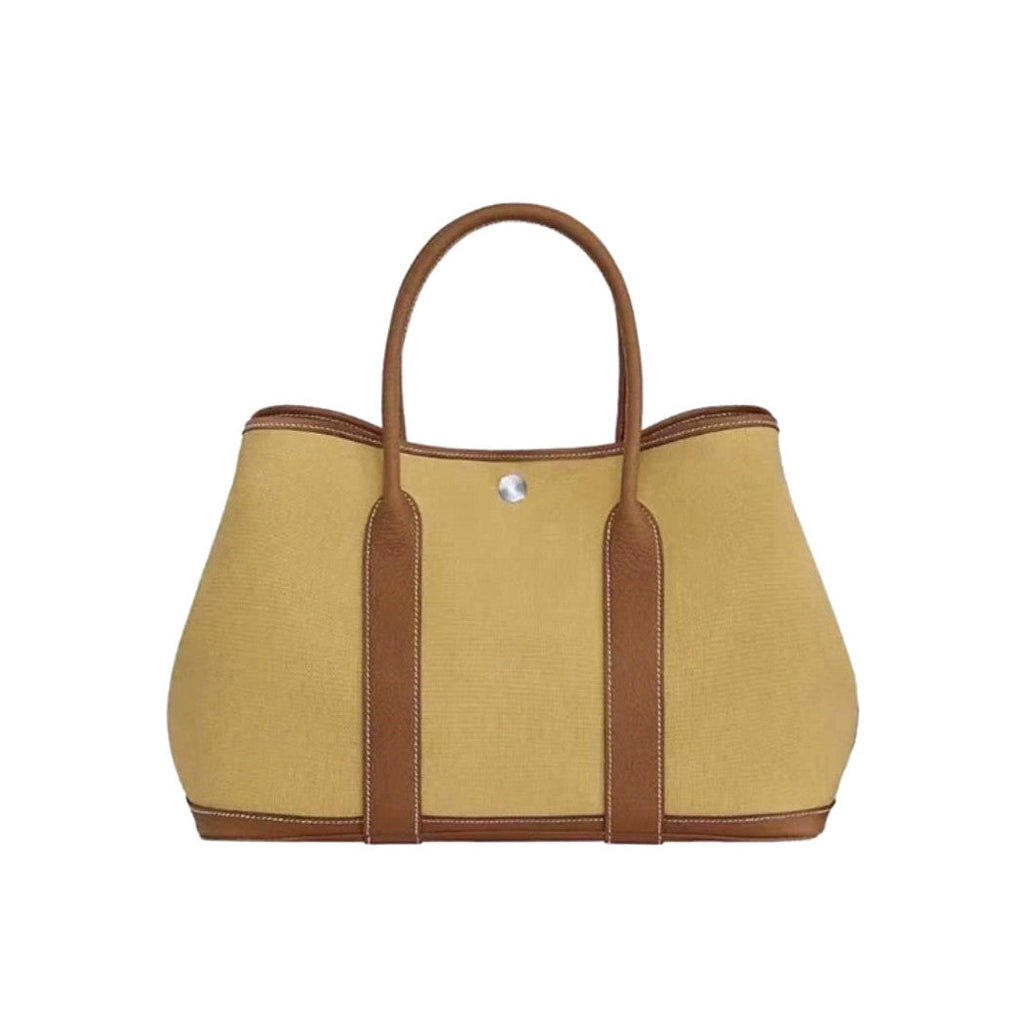Hermes Garden Party 30 Women's Silver Buckle Colour Blocking Canvas and Calfskin Tote Bag Bags #76891