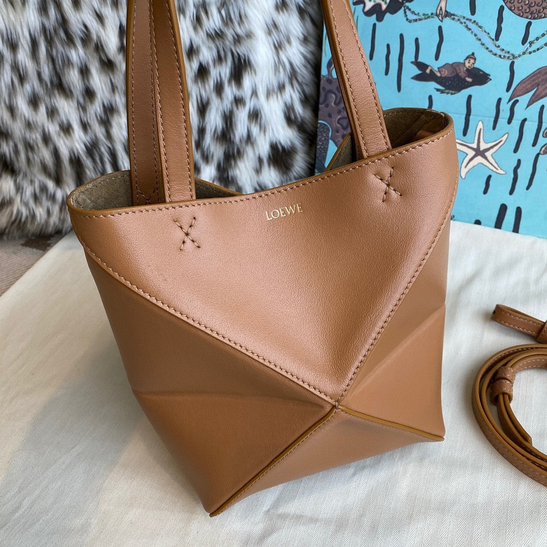 Loewe Puzzle Fold Women's Shiny Calfskin Tote Bag Vintage Solid Color Handbag Bags #77816