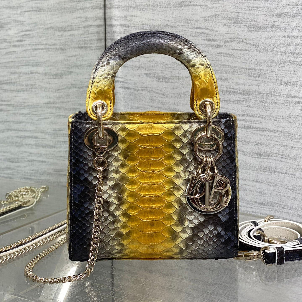 Dior Lady Women's Solid Color Metal Pendant Detachable Chain Shoulder Strap Snake Skin Single Shoulder Crossbody Handbag Bag Bags #77722