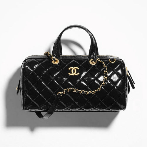 Chanel Women's Solid Color Lacquered Grained Calfskin Handbag Shoulder Bag Bowling Bags #77763