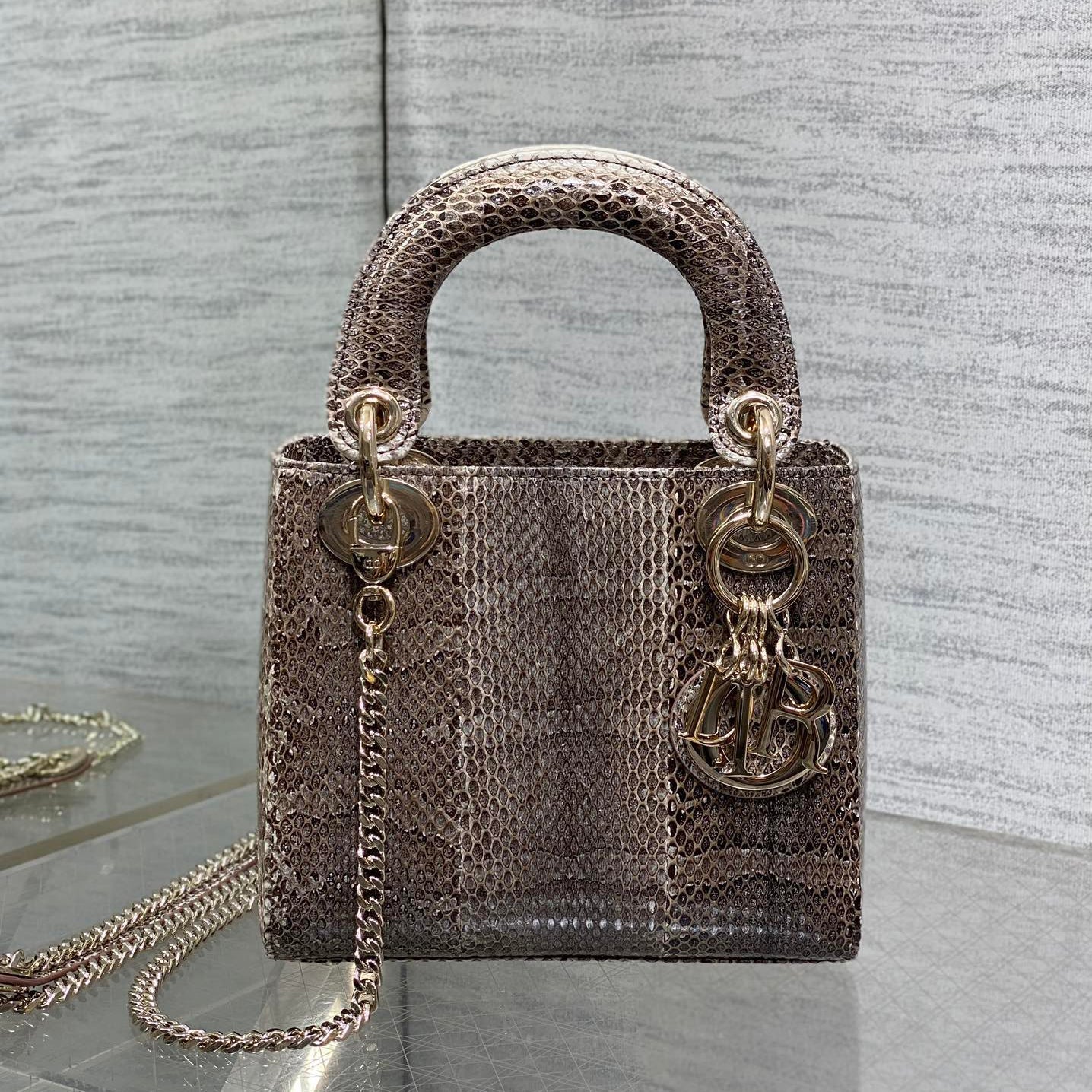 Dior Lady Women's Solid Color Metal Pendant Detachable Chain Shoulder Strap Snake Skin Single Shoulder Crossbody Handbag Bag Bags #77722