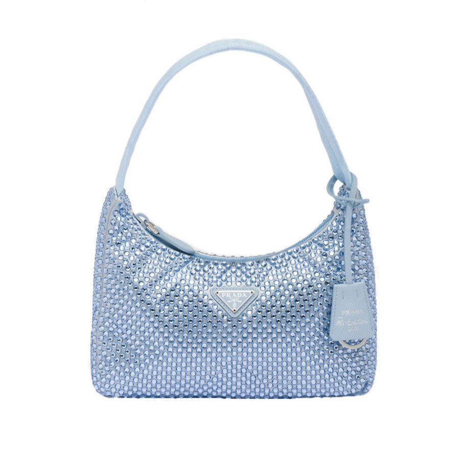 Prada Women's Re-Edition Full Diamond Hobo Underarm Bag Solid Color Tote Casual Shoulder Bag Bags 1BC515_2AWL_F0076_V_OOO #81349