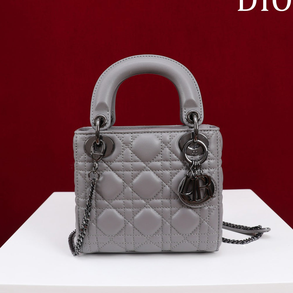 Dior Lady Women's Solid Color Metal Pendant Removable Chain Shoulder Strap Wicker Pattern Sheepskin Leather Single Shoulder Crossbody Handbag Bag Bags #77461