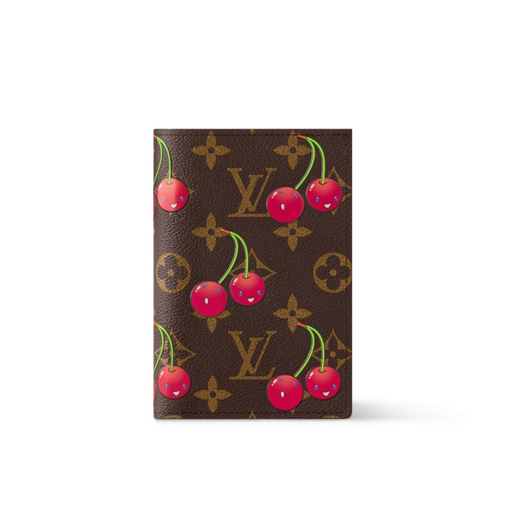 Louis Vuitton LV x TM Women's Brown Leather Passport Wallet with Cherry Pattern Print Bag Bags #77594