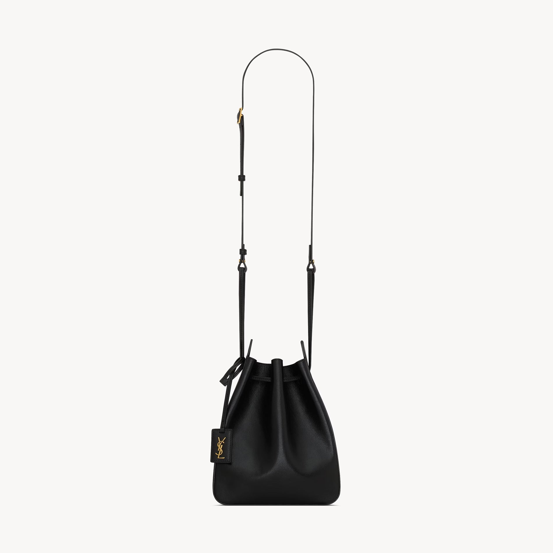SAINT LAURENT Women's Solid Colour Adjustable Shoulder Strap Leather Drawstring Shoulder Bucket Bag Bags #76825