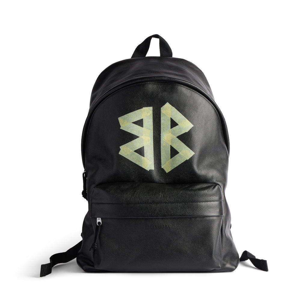 Balenciaga Explorer Men's Letter Print Black Grained Cowhide Leather Backpack Bag Bags #77713