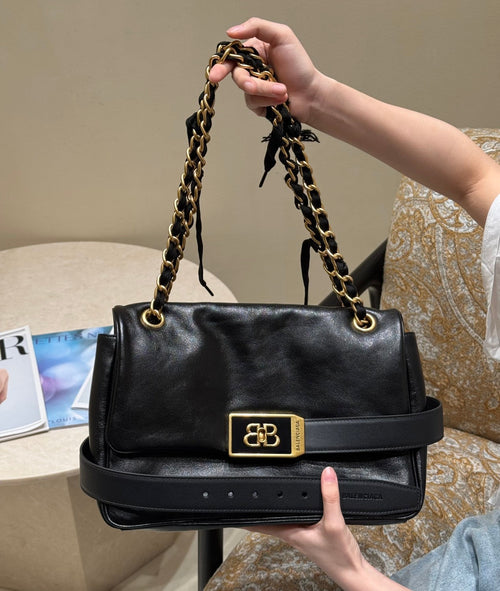 Balenciaga MODU Women's Solid Color Brand Logo Chain Decorated Cowhide Shoulder Bag Handbag Bags #78124