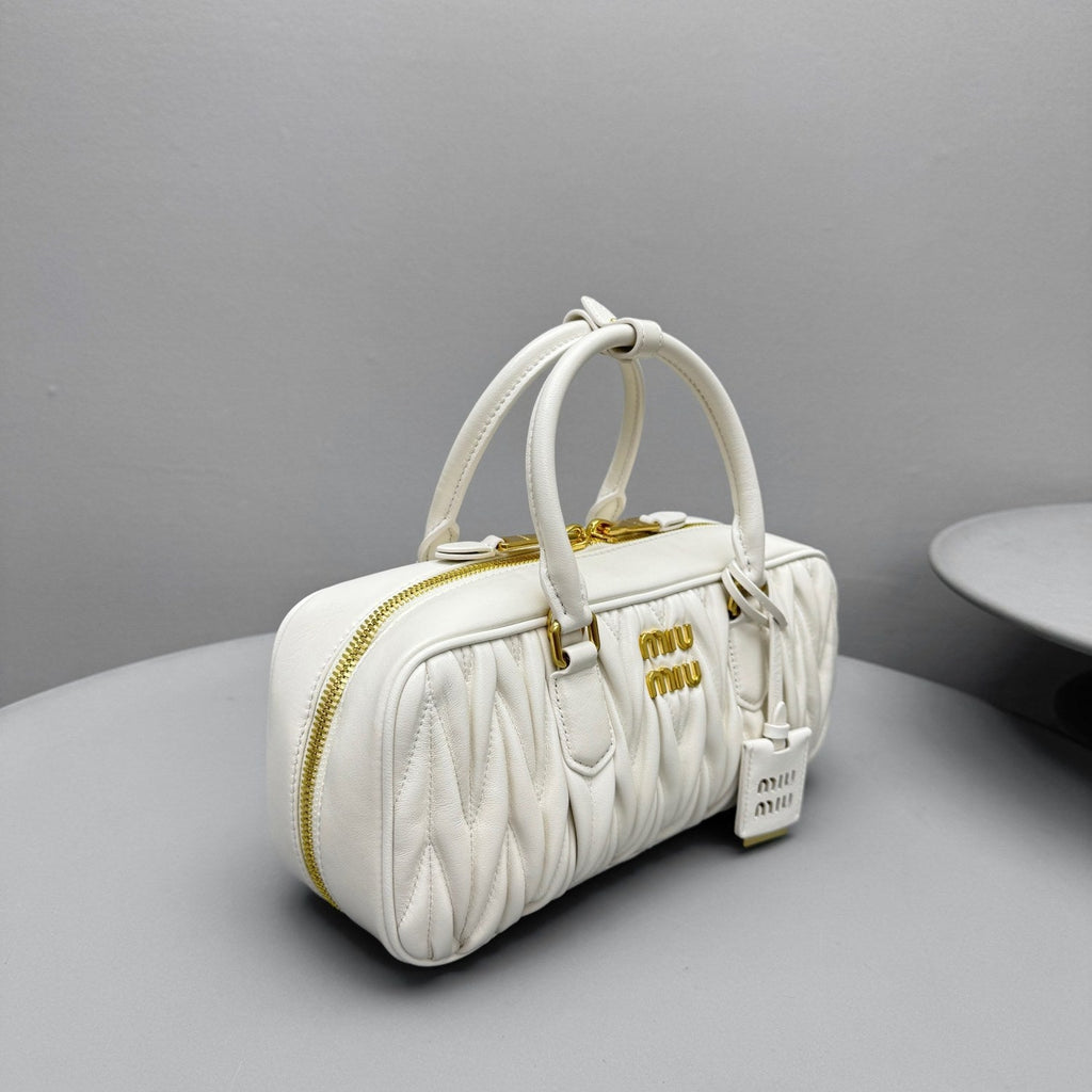 MiuMiu Arcadie matelassé Women's Solid Color Metal Engraved Logo Zipper Closure Leather Shoulder Bag Crossbody Tote Bags #77354