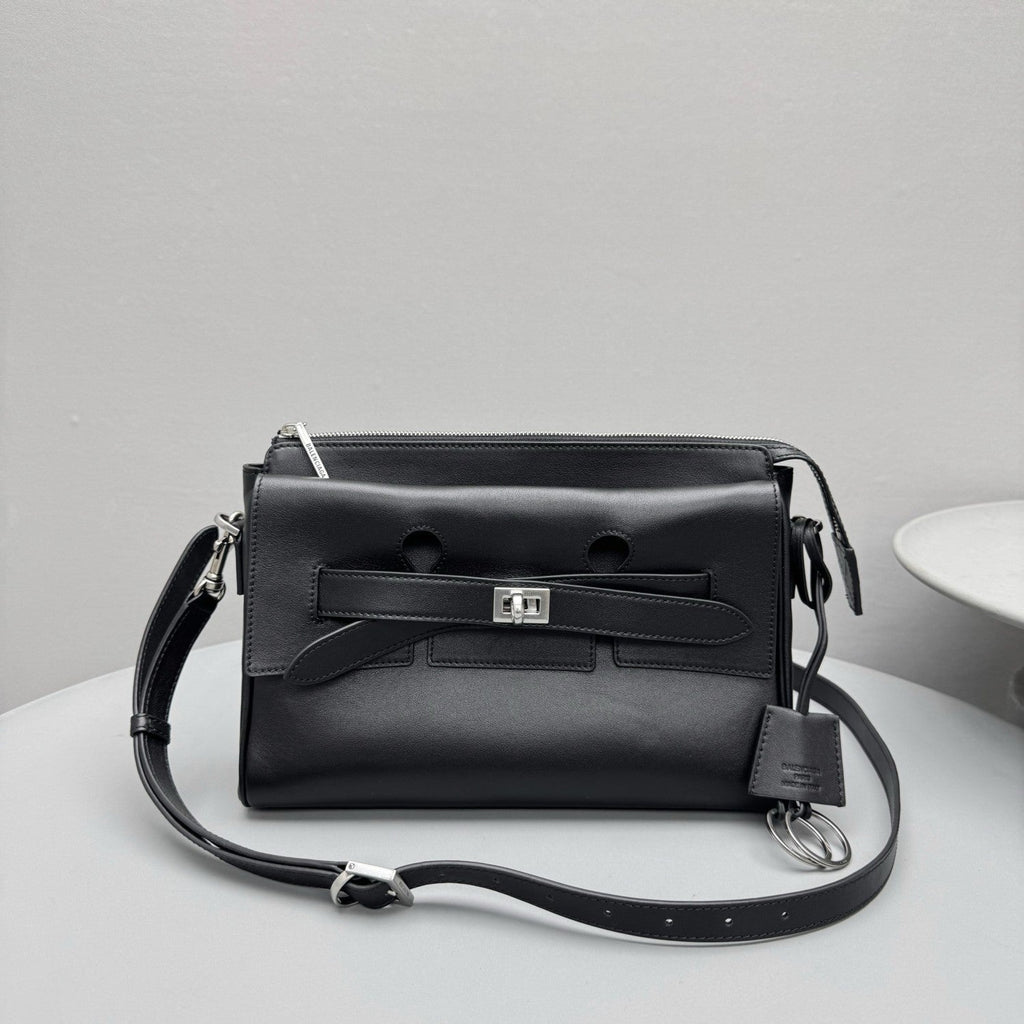 Balenciaga Bel Air Men's Solid Color Distressed Silver Metal Accessory Cowhide Messenger Bag Shoulder Bags #77339