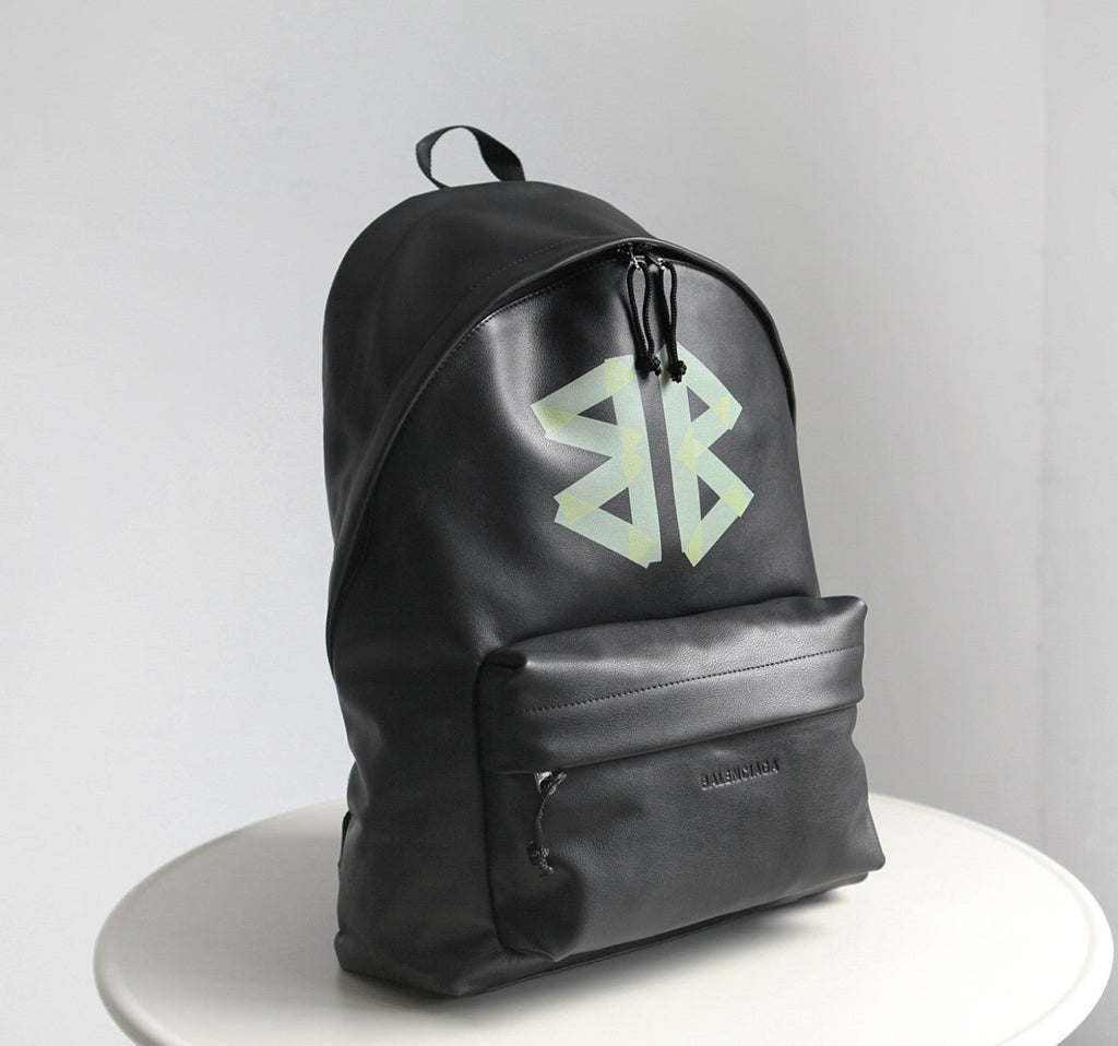 Balenciaga Explorer Men's Letter Print Black Grained Cowhide Leather Backpack Bag Bags #77713