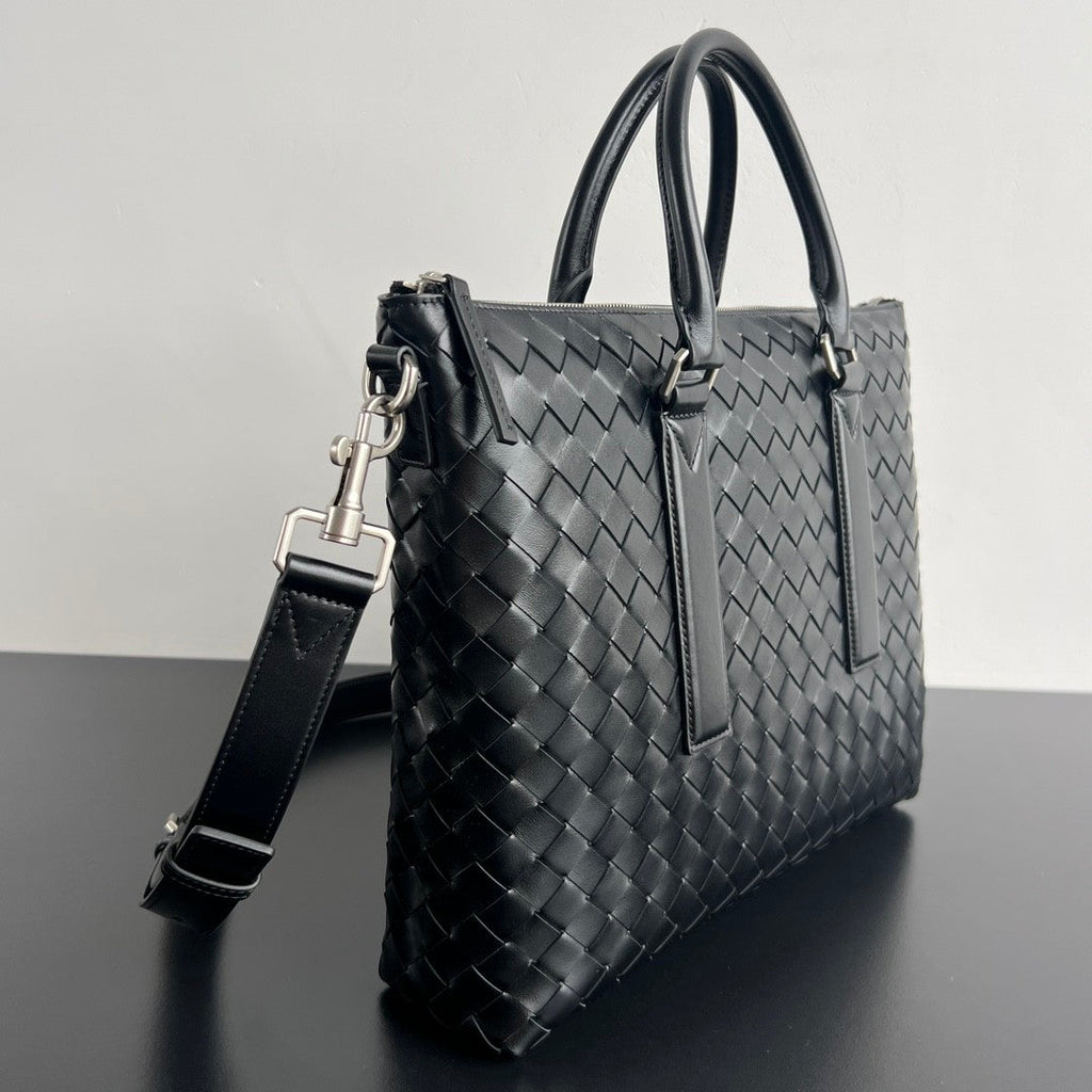 Bottega Veneta Intrecciato Men's Solid Color Adjustable Detachable Shoulder Strap Woven Calfskin Briefcase Handbag Bag Bags #77518