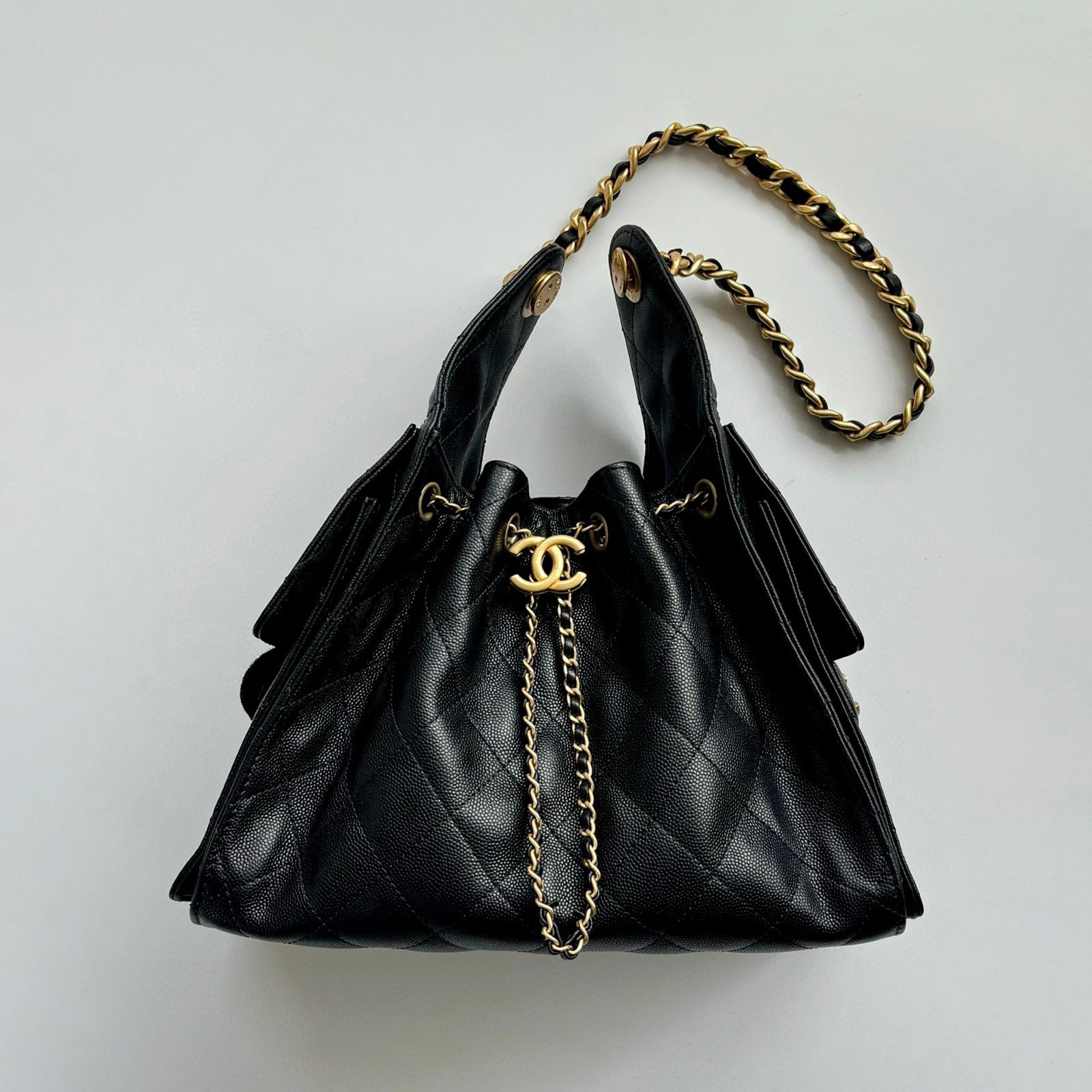 Chanel Women's Classic Double C Logo Solid Color Cowhide & Leather Tote Shoulder Bag Bags #75835
