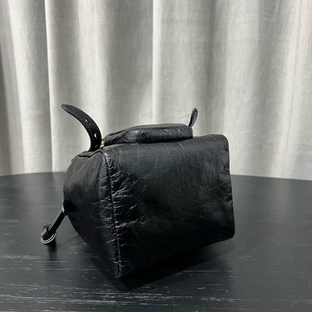 Prada Dangle Women's Black Letter Print Zipper Closure Cowhide Leather Mini Shoulder Bag Bags #75499