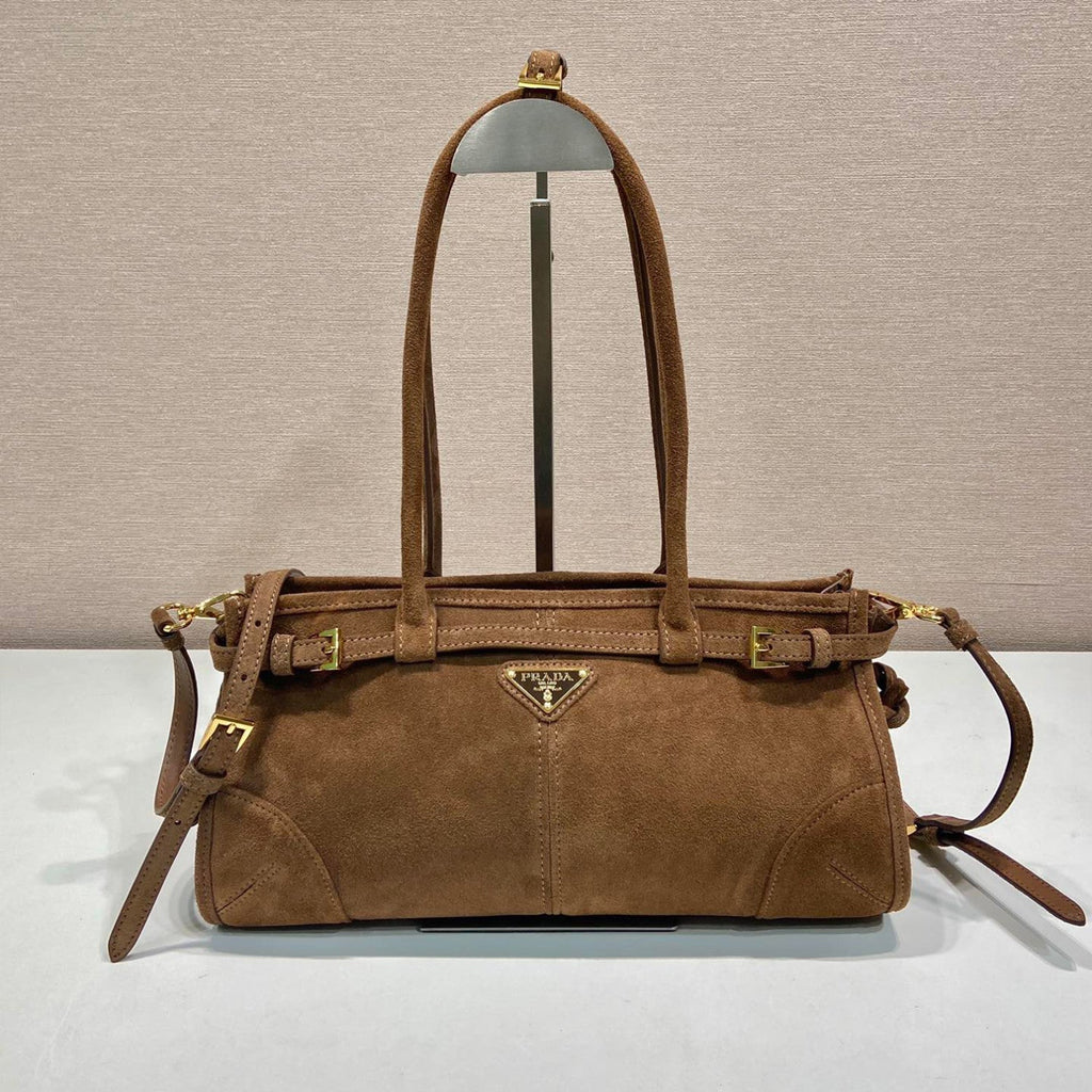 Prada Women's Soft Lux Collection Medium Suede Brushed Leather Logo Solid Color Handbags Casual Crossbody Bag Bags 1BA426_2C4S_F0401 #71977
