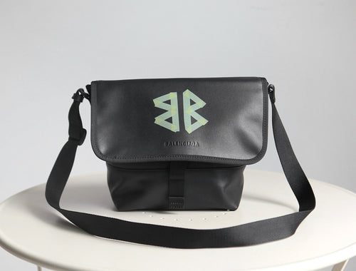 Balenciaga Men's Letter Print Black Calfskin Single Shoulder Crossbody Bag Bags #77712