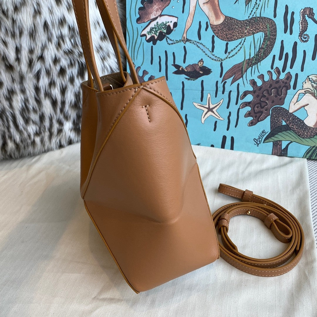 Loewe Puzzle Fold Women's Shiny Calfskin Tote Bag Vintage Solid Color Handbag Bags #77816
