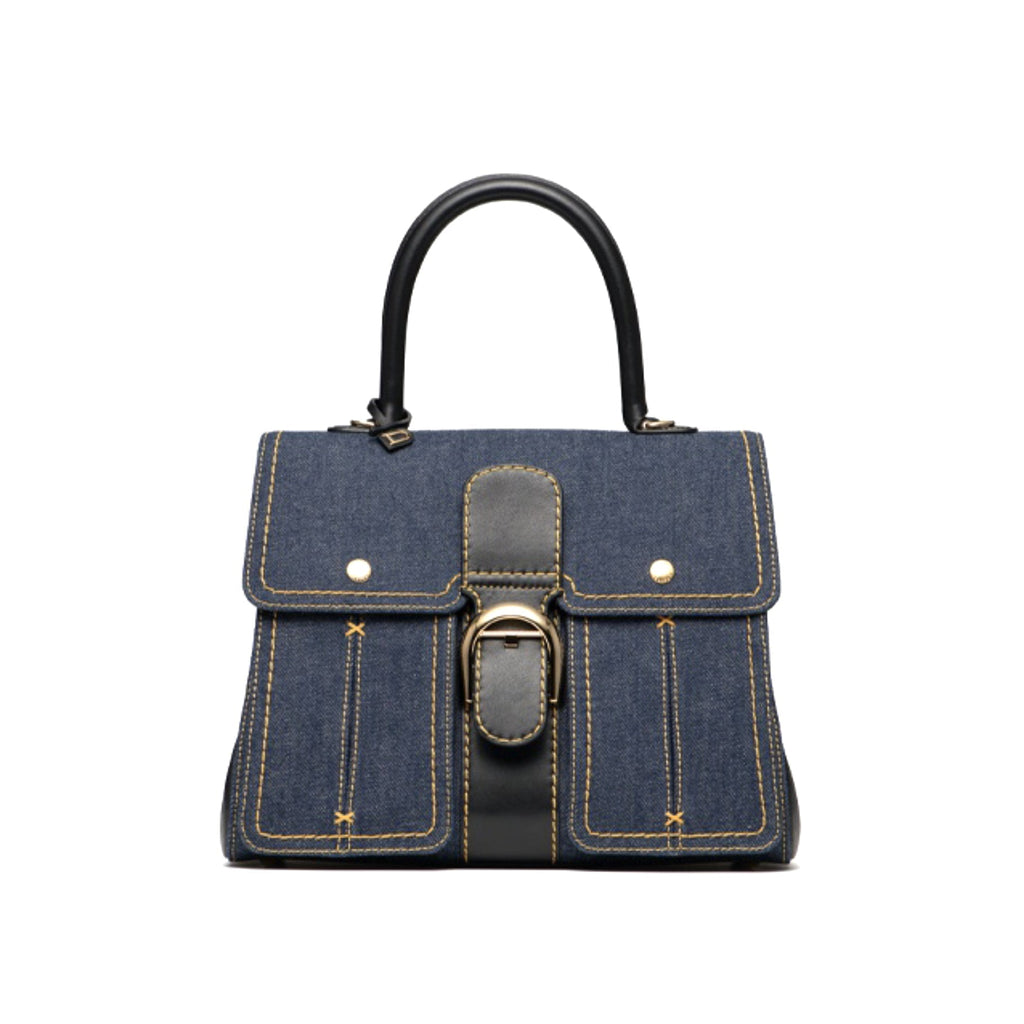 Delvaux Brillant Trench Women's Outer Stitching Solid Color Denim Patchwork Leather Tote Shoulder Bag Bags #76452