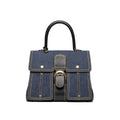 Delvaux Brillant Trench Women's Outer Stitching Solid Color Denim Patchwork Leather Tote Shoulder Bag Bags #76452