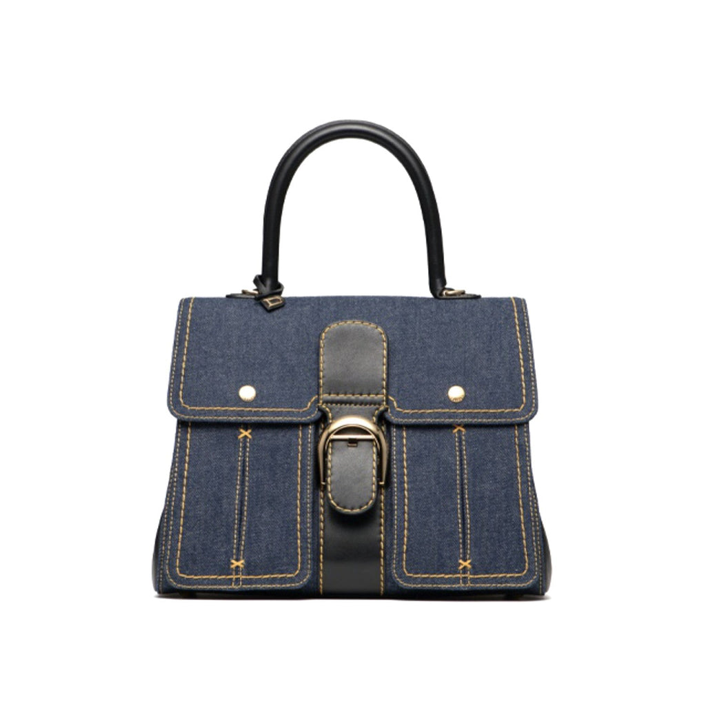 Delvaux Brillant Trench Women's Outer Stitching Solid Color Denim Patchwork Leather Tote Shoulder Bag Bags #76452